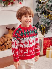 Jeune garçon col rond pull casual imprimé tout-sur-tout, pour Noël