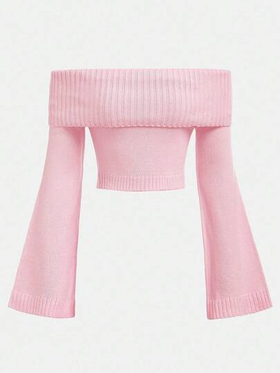 SHEIN Girlism Rosa stickad tröja med utsvängda ärmar för tonårsflickor, höst/vinter