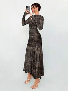 Aloruh Solid Color Long Sleeve Long Dress, Undershirt Dress For Autumn/Winter - Brown - View 4