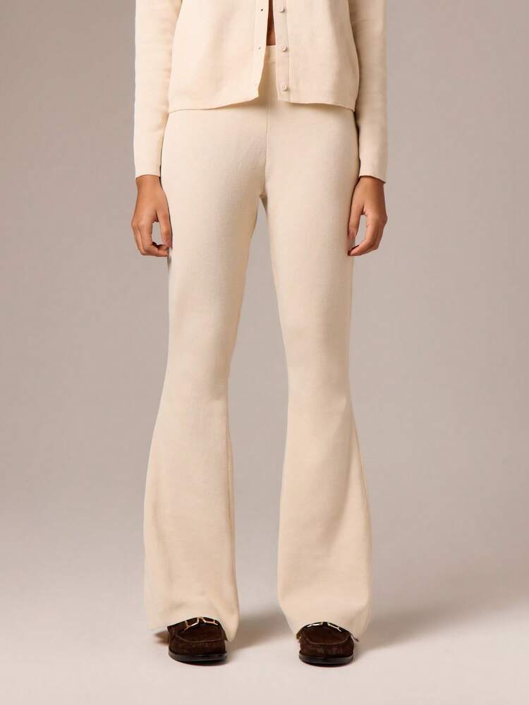Wide Leg Knitted Trousers With Flared Hem