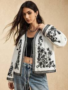 Easelle Mẫu thêu dây thừng Áo khoác mùa đông rộng rãi cho mùa thu đông - Màu Khaki - Xem 4