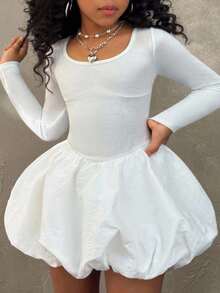 Coolane Kids Tween Girls Fall/Winter  Fashion Solid Ruffle Hem Dress,Graduation ,Y2K ,Streetwear,Bubble Skirt,Halloween,Christmas,Party Dress ,Elegant Dress For Girls,Cute,Fairycore,Chic,Christmas,Birthday Girls Outfits,Comfortable,Stretchy