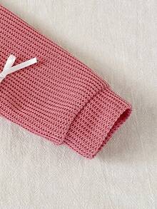 Elladie kids 2 Stücke Set aus Jacke und Hose im koreanischen Stil für Säuglinge/Kleinkinder, mit weißem Schleifenakzent, langärmeliger Strickjacke und einfarbiger Strickhose, süß und bequem für Frühling, Herbst und Winter