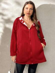 SHEIN Clasi 可双面穿加大码夹克，一面黑白印花，另一面纯色，适合秋冬季 - 紅色 - 查看 8