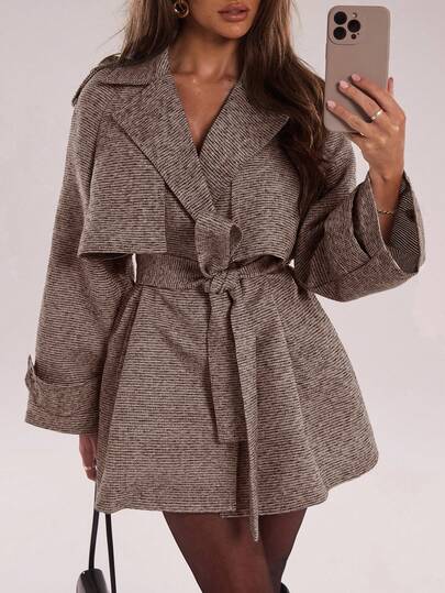 SHEIN BAE Plaid Loose Casual Short Coat Autumn Winter Clothes For Women