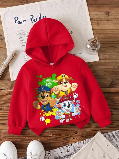 SHEIN | PAW Patrol Young Boy Cartoon Pattern Hooded Long Sleeve Sweatshirt