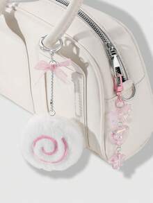 ROMWE Kawaii 3 件套：可爱毛绒甜甜圈、树脂蝴蝶结、心形和星星装饰 + 80 厘米白色蕾丝头带、钥匙扣、包包配件组合，适合女性、女孩的优雅礼物 - 白色 - 查看 9