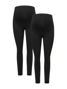Modmama Maternity 2pcs Solid Elastic Waist Leggings Tights Leggings Black Leggings For Women Maternity Leggings - Black - View 8