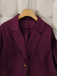 SHEIN Clasi 大码女式优雅时尚西装外套 - 酒紅色 - 查看 6