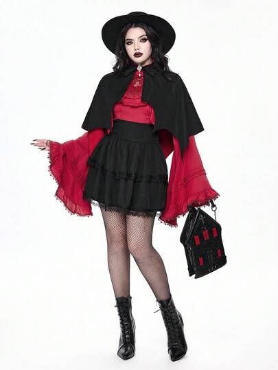 ROMWE Goth 女式哥特式黑色蝙蝠翼不对称下摆披肩