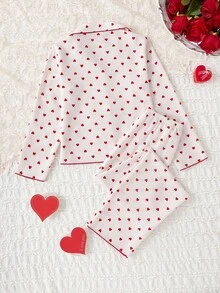 女学生睡衣，女孩可爱樱桃印花长裤和长袖休闲两件套睡衣套装 - 彩色 - 查看 2