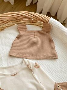 新生女婴休闲可爱卡通图案针织长袖上衣、裤子和帽子家居服套装 - 彩色 - 查看 8