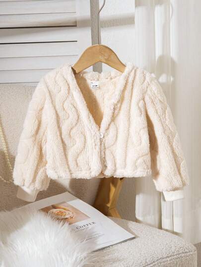 Baby Girls' Casual All-Match Versatile Homewear & Outerwear, Ribbed Knit Striped Fleece Cardigan, Autumn/Winter