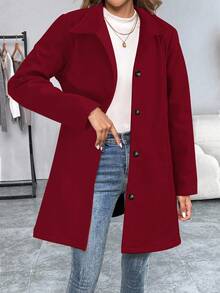 EMERY ROSE Women's Elegant Casual Long Sleeve Overcoat - Burgundy - View 4