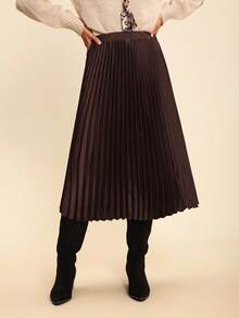 Coeurva High Waist Pleated Skirt - Brown - View 6