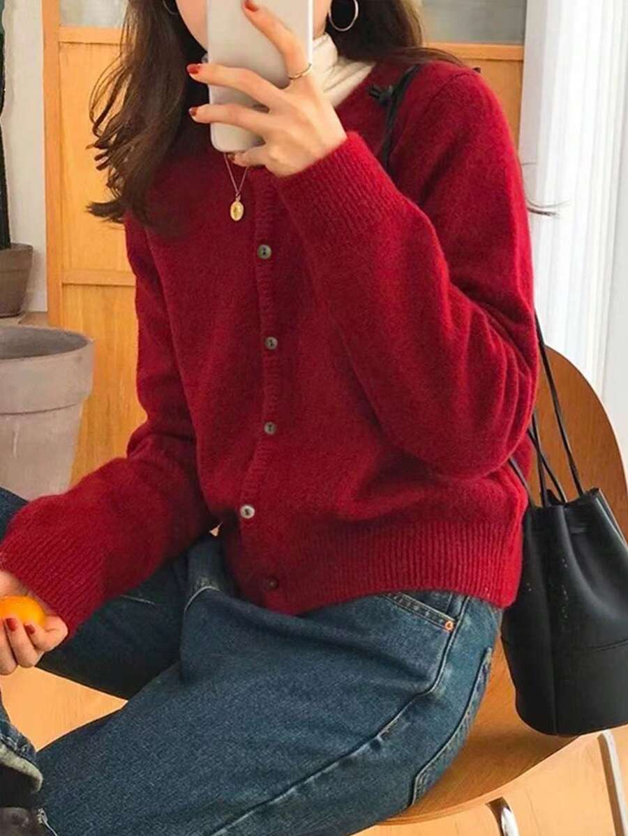 INAWLY 女士休闲百搭纯色针织开衫