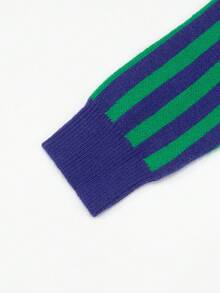 Jouncy Suéter holgado de mujer con cuello en V, estampado de rayas y mangas largas, para otoño/invierno - Verde Oscuro - Ver 6