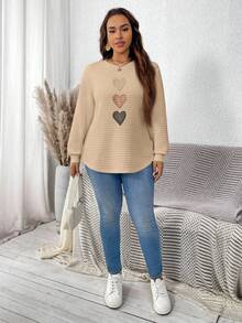 EMERY ROSE 卡其色格子圆领休闲舒适卫衣，秋冬