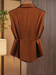 GlowEve Áo cánh không tay buộc nơ cổ xếp ly phía trước cho nữ - Màu Cam cháy - Xem 2