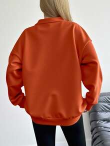 EMERY ROSE Damen Halloween Kürbis Gesicht Halb Reißverschluss Langarm Sweatshirt, Rundhals Loose Fit Mode Sweatshirt für Herbst/Winter Kleidung für Frauen - Orange - Übersicht 2