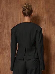 MUSERA Áo blazer cổ chữ V khoét sâu, vai độn, eo thon, thích hợp cho buổi hẹn hò, đi chơi tối, mùa thu, công sở, kiểu dáng thanh lịch, mùa xuân. - màu đen - Xem 5