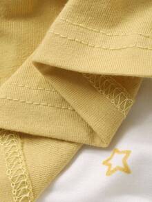 DAZY Cartoon & Letter Graphic Drop Shoulder Top & Pants PJ Set Fall Winter Clothes - Yellow - View 9