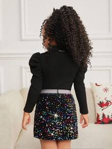 SHEIN 节日派对郊游聚会圣诞节亮片紧身迷你裙、派对礼服 - 黑色 - 查看 2