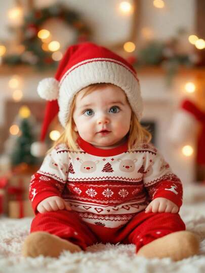 SHEIN Babygirl 可爱圣诞卡通图案长袖卫衣，秋冬