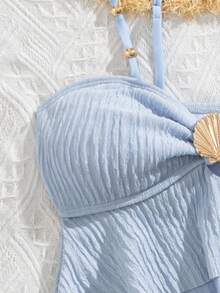 SHEIN Girls Ruffled 2 Pieces Swimsuit Set, Cute Beach Vacation Swimwear - Blue - View 4