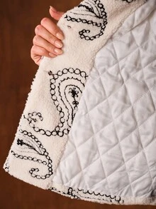 MOTF PREMIUM WOMEN'S CASHEW FLOWER PATTERN FUZZY FLEECE WINTER JACKET - Black and White - View 10