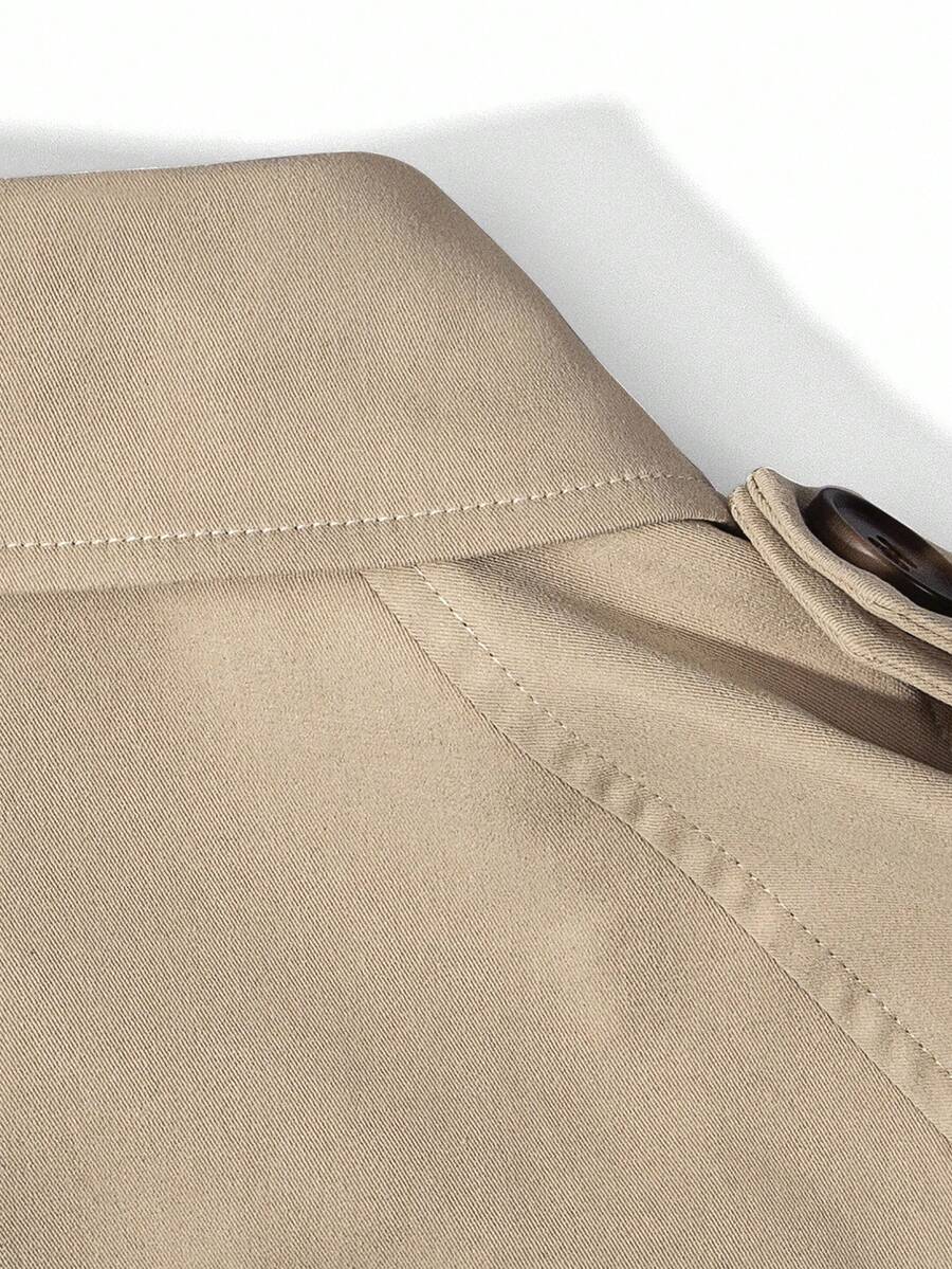 INAWLY Women's Casual Solid Color Belted Trench Coat - Khaki - View 1