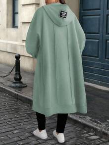EMERY ROSE Chaqueta con capucha de manga larga, minimalista y casual, de unicolor, talla grande - Verde - Ver 2