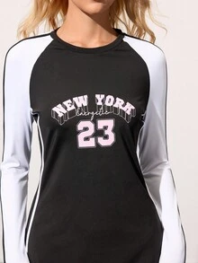 CourtClass Women's Letter Print Contrast Color Raglan Sleeve Sports Dress With Matching Shorts