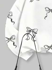 SHEIN ChillGRL 少女 2 件套运动衫套装，粉色罩杯女孩和蝴蝶结袖口设计，休闲宽松套头运动衫和裤子套装，适合秋冬季 - 彩色 - 查看 4