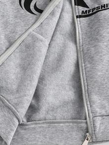 SHEIN Sudadera con capucha casual y deportiva para niños preadolescentes, 1 pieza, cómoda y versátil, cálida y muy rentable, holgada, con logo grande, patrones geométricos, bolsillo central, para otoño/invierno, adolescentes, aeropuerto, cóctel - Gris - Ver 5