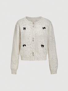 SHEIN MOD Women's Casual Bow Crew Neck Sweater Set,Fall Clothes For Women,Winter Clothes,Halloween Sweaters,Elegant Women's Sweater,Cute Sweaters