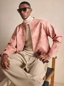 AKNOTIC Modische Herren Pendler Jacke aus rosa Kunstleder, Herbst/Winter, Weihnachten