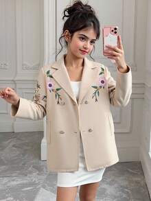 SHEIN 女童中长款翻领优雅派对休闲夹克 - 彩色 - 查看 5