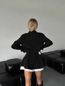 INAWLY 2pcs/Set Long Sleeve Tops And Skirts, Corduroy Colorblock Design Fall Cloth For Women