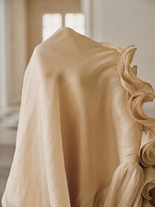 Anewsta Savoree 短款派对连衣裙，杏色荷叶边圣诞迷你裙，时尚优雅 - 杏色 - 查看 8