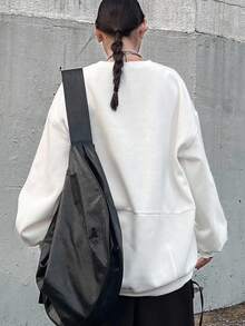 FRIFUL Women's Crew Neck Drop Shoulder Long Sleeve Hem Drawstring Contrast Color Print Loose Casual Pullover Sweatshirt, Autumn/Winter Thermal Lined Carnival - White - View 5