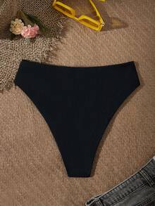 Swim Basics Summer Beach Ruched High Waisted Bikini Bottom Bathing Suit Bottoms - Black - View 2