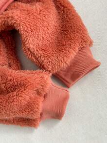 Playful Pals 幼儿男童可爱棕红色刺绣鹿绒圆领长袖上衣和羊毛裤套装，适合居家、休闲、日常穿着、角色扮演、秋冬 - 橘色 - 查看 9