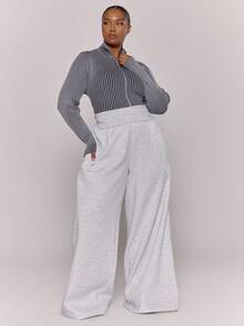 MUSERA 大码撞色罗纹修身全拉链高领长袖上衣，休闲日常舒适街头风酷女孩晚宴派对优雅之选 - 彩色 - 查看 5