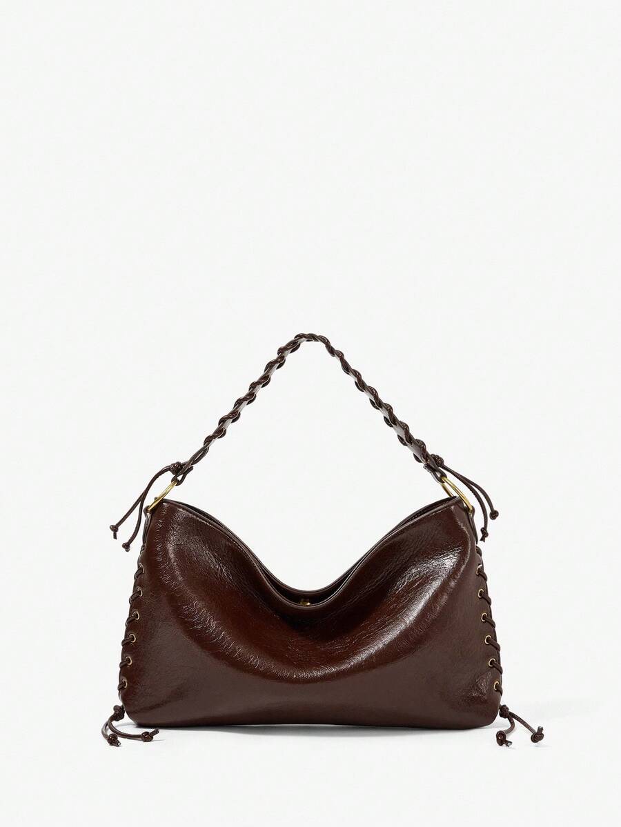 Maija Bolso de hombro para damas y mujeres, retro, vintage, de PU, con cordones, tipo hobo, de moda, elegante, sencillo, personalizado, versátil, clásico, para ir al trabajo, la oficina, citas, uso diario, compras, tomar el té por la tarde