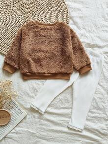 SHEIN Vintaside Kids 2件套女婴休闲长袖上衣和紧身裤套装 - 咖啡棕 - 查看 2