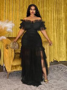 Veslaya Đầm maxi dáng bohemian màu đen xuyên thấu xẻ tà, eo chun, dành cho nữ cỡ lớn, mùa xuân/hè - Thích hợp cho các lễ hội âm nhạc, lễ Phục sinh, các dịp thường ngày, kỳ nghỉ, du lịch biển, tắm nắng, lễ hội Halloween, đầm sinh nhật màu đen cỡ lớn, đầm quyến rũ, đầm đen sang trọng, đầm đen xuyên thấu. - màu đen - Xem 8