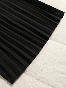 SHEIN Tall 2 件套高腰女士无袖上衣和休闲宽松褶皱阔腿裤 - 黑色 - 查看 5