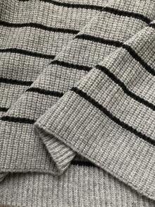 SHEIN LUNE Herbst/Winter minimalistischer Kontrast-Farbstreifen Rollkragen Strickpullover - Grau - Übersicht 8