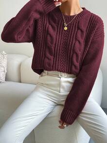 EMERY ROSE Suéter de cuello redondo de punto con nudo, casual para mujer, otoño/invierno - Burdeos - Ver 4